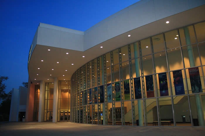 Carpenter Center exterior at night