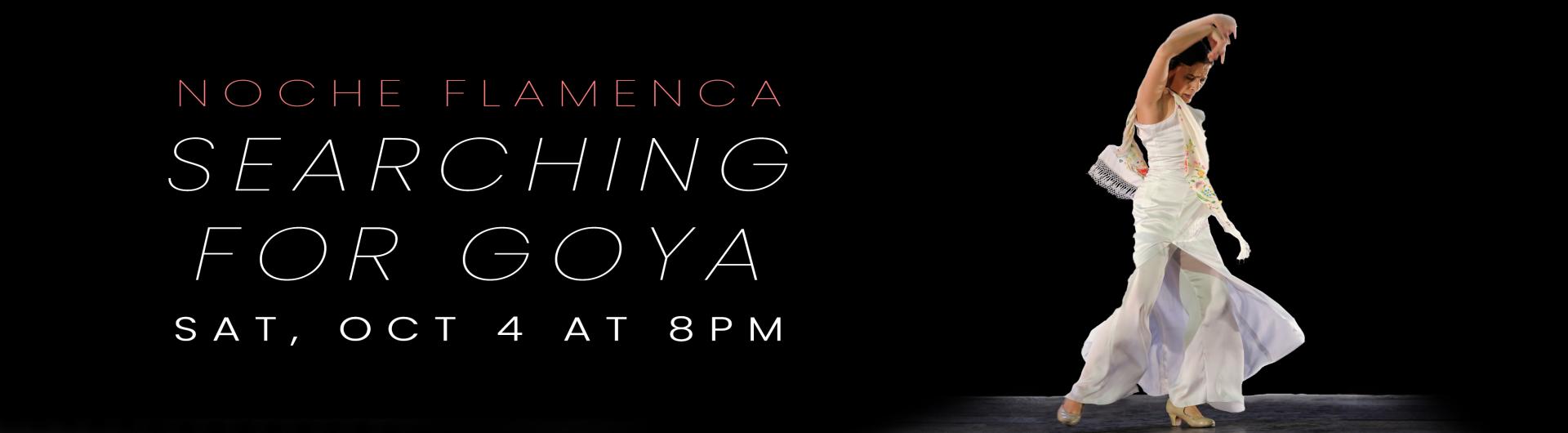 A member of Noche Flamenca with her hands over her head against a dark background